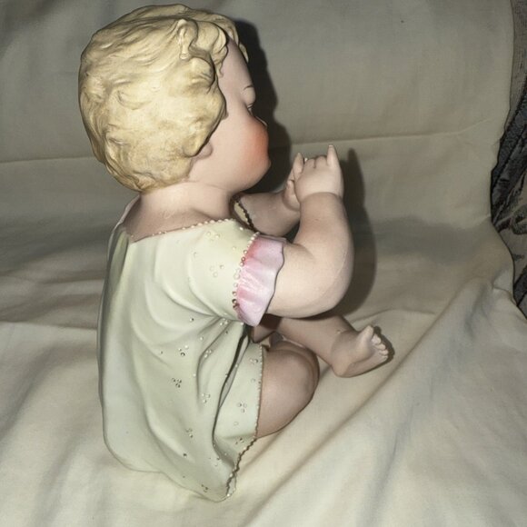 Antique Bisque Flute Baby Statue Porcelain Conta Boehme 8x5” BROKEN PINKY FINGER - Picture 9 of 15